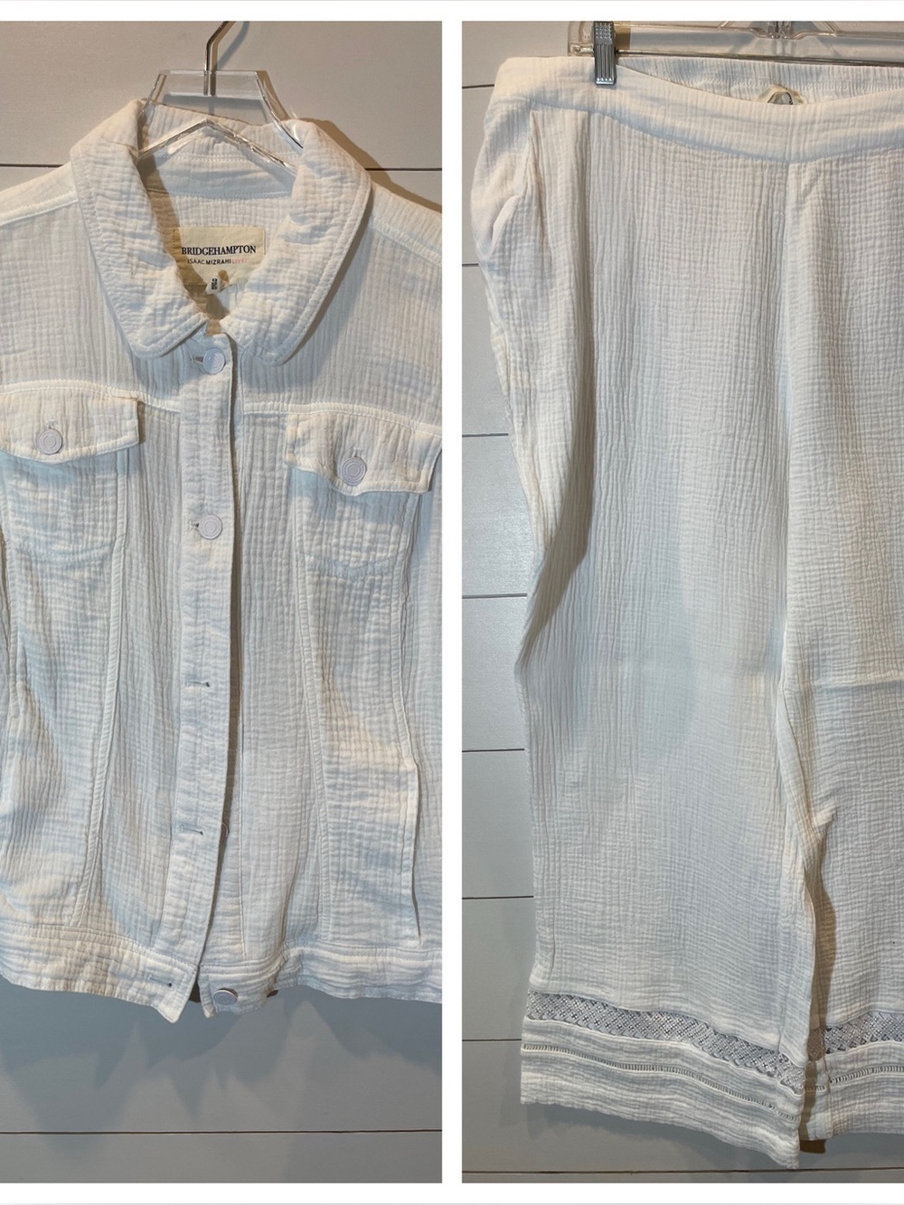 Isaac Mizrahi Bridgehampton White Cotton Gauze Two-Piece Set Jacket & Pants 1X